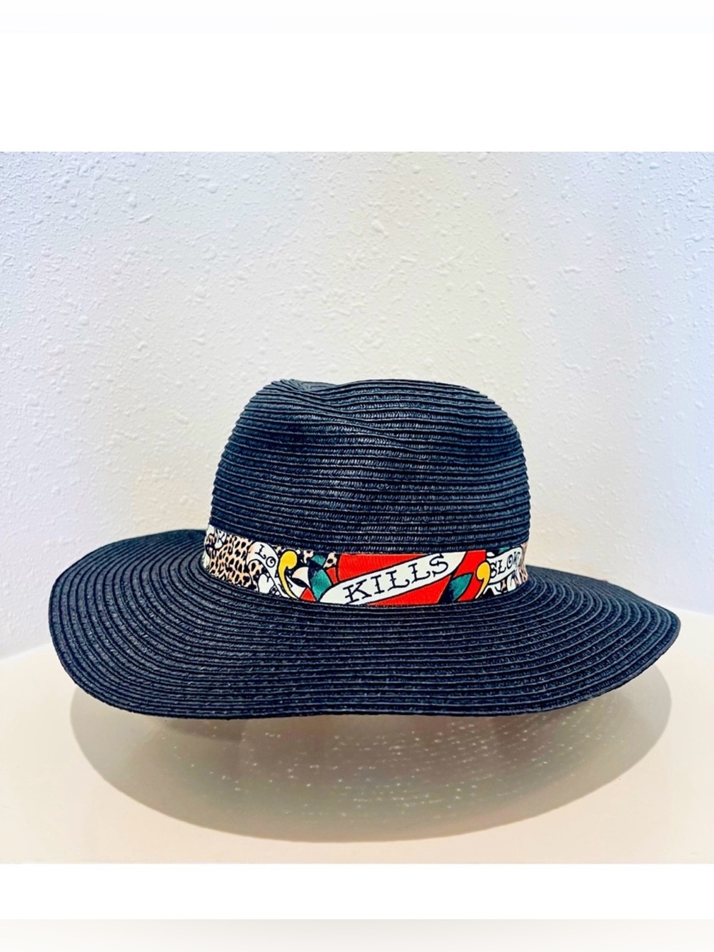 Ed Hardy Love Kills Slowly Black Panama Hat NWT